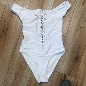 White Lace-Up Bodysuit / swimsuit